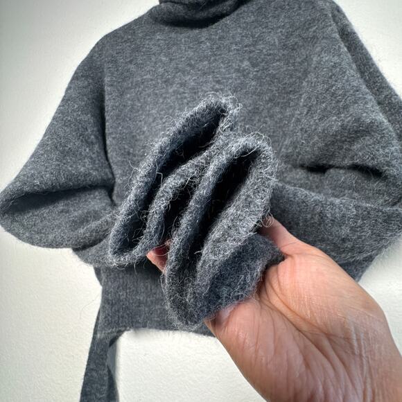 Wilfred Lorin Sweater Gray Alpaca Blend Tie Waist Turtleneck Size S - Picture 7 of 12